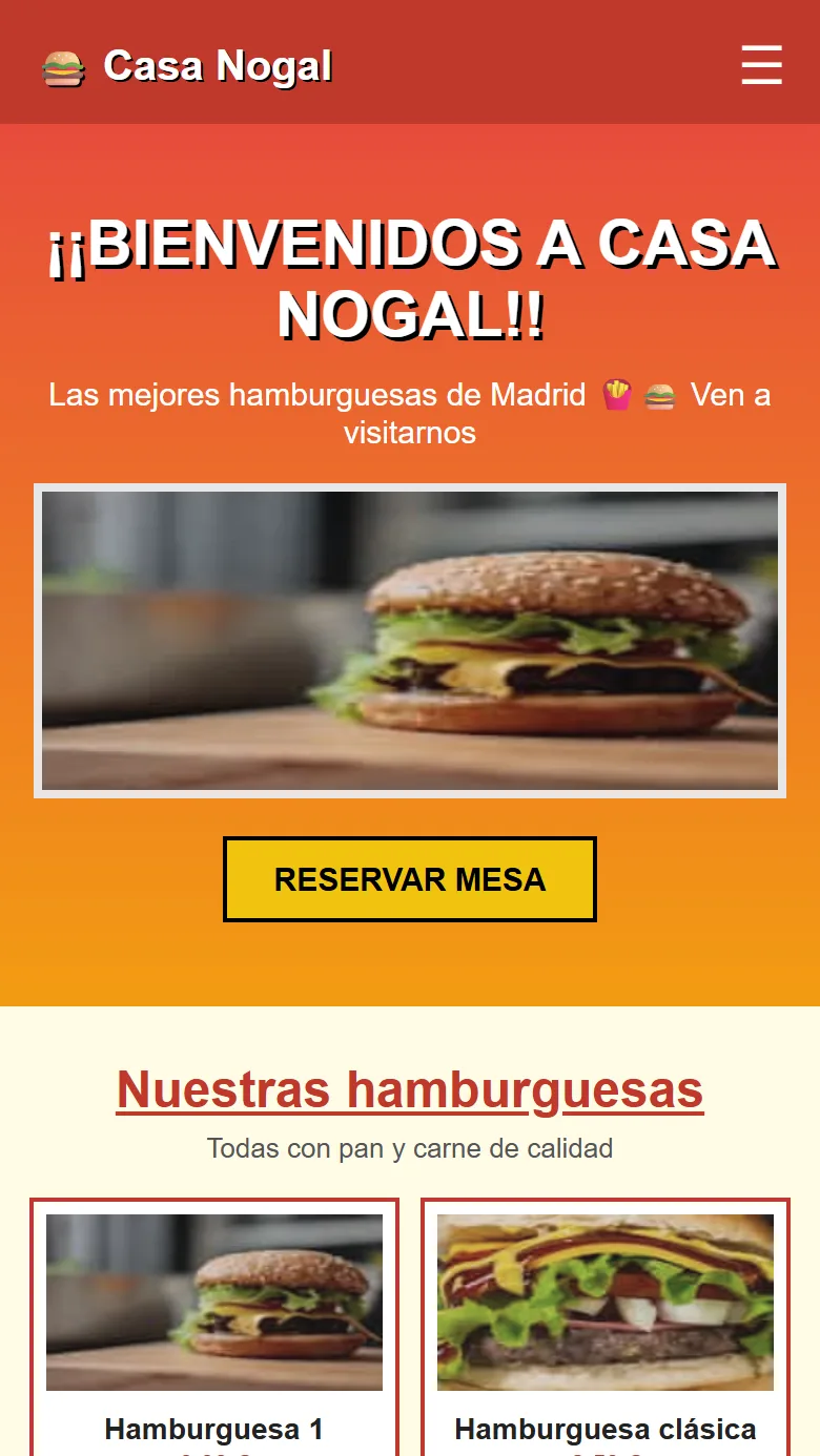Web genérica: cabecera morada, tarjetas con emojis y productos grises
